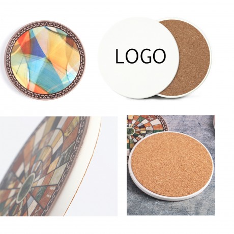 4" x 4" Round Cork Ceramic Coaster