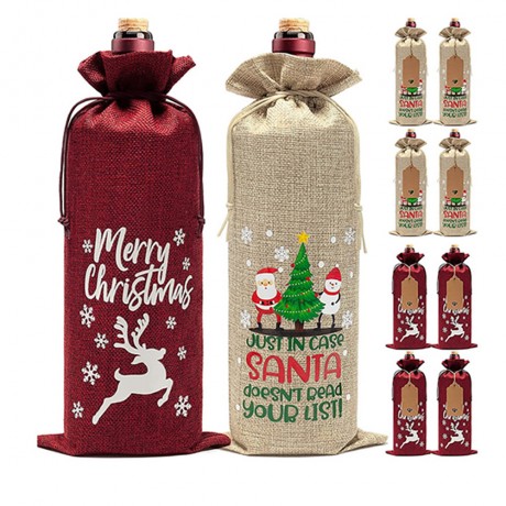 Burlap Wine Bottle Bags with Drawstring Party Favor