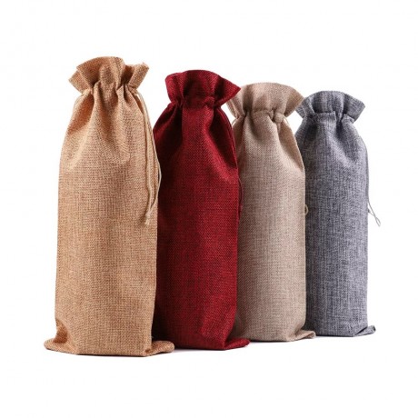 Burlap Wine Bottle Bags with Drawstring Party Favor