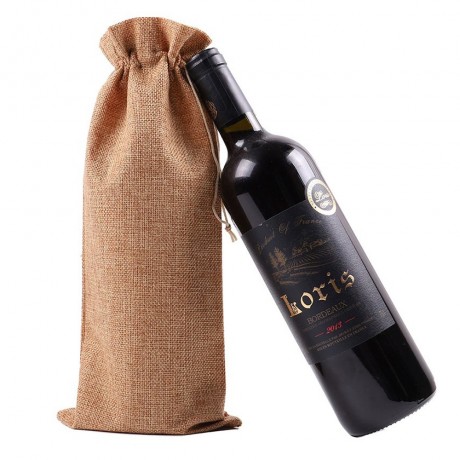 Burlap Wine Bottle Bags with Drawstring Party Favor