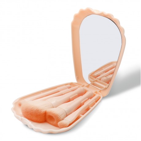 5-Piece Shell Mirror-Cased Travel Makeup Brush Set