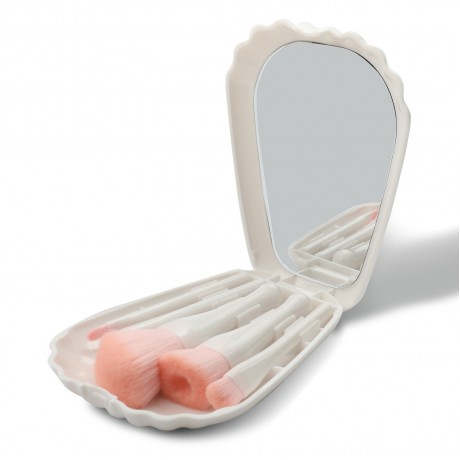 5-Piece Shell Mirror-Cased Travel Makeup Brush Set