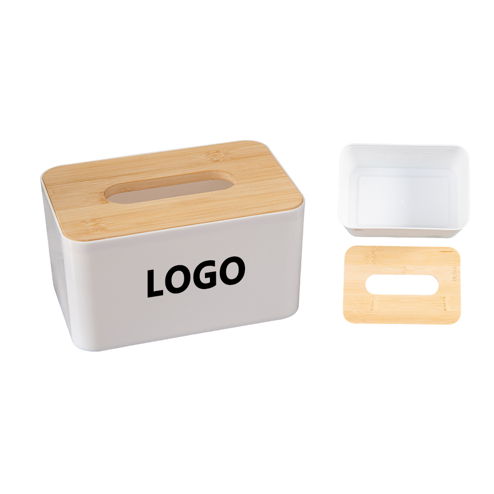 Plastic Tissue Box with Wooden Lid