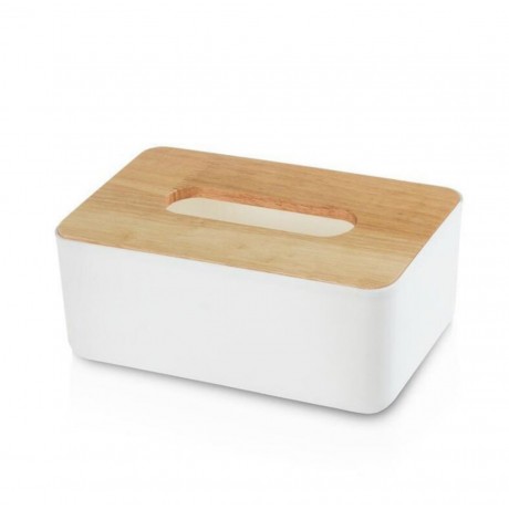 Plastic Tissue Box with Wooden Lid