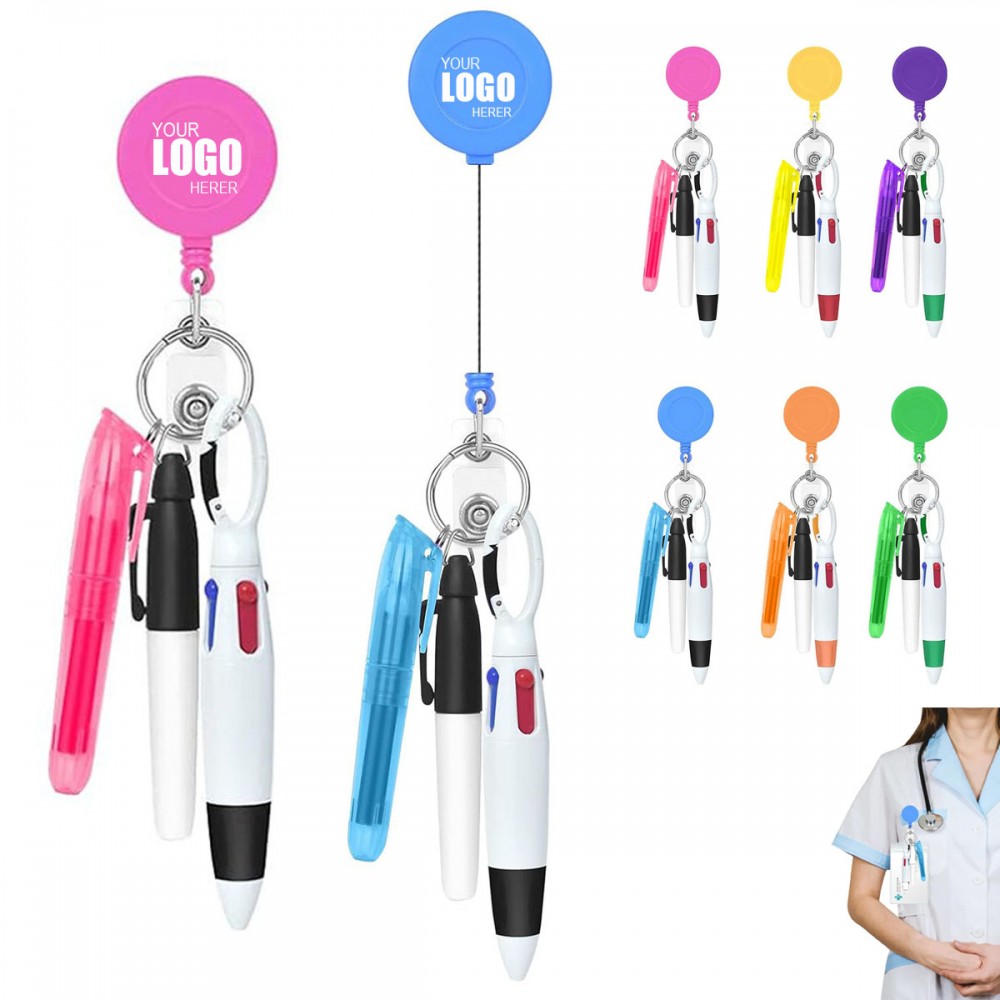 Mini Nurse Ballpoint Pen Badge Clip Highlighter Marker Set