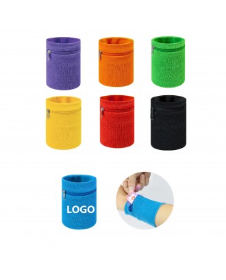 Cotton Sport Wristband With Zipper Pocket
