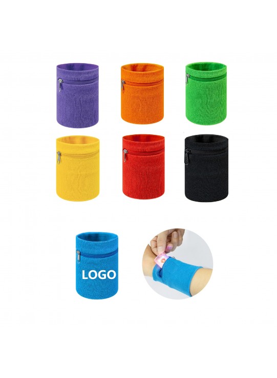 Cotton Sport Wristband With Zipper Pocket