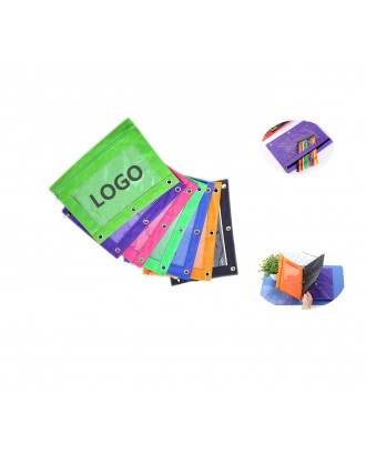 3 Ring Binder Oxford Zipper Pencil Pouch With PVC Window