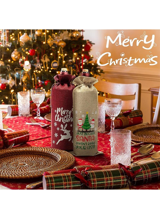 Burlap Wine Bottle Bags with Drawstring Party Favor