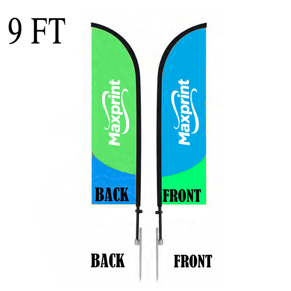 9' Custom Double-Sided Feather Flag with Spike Base