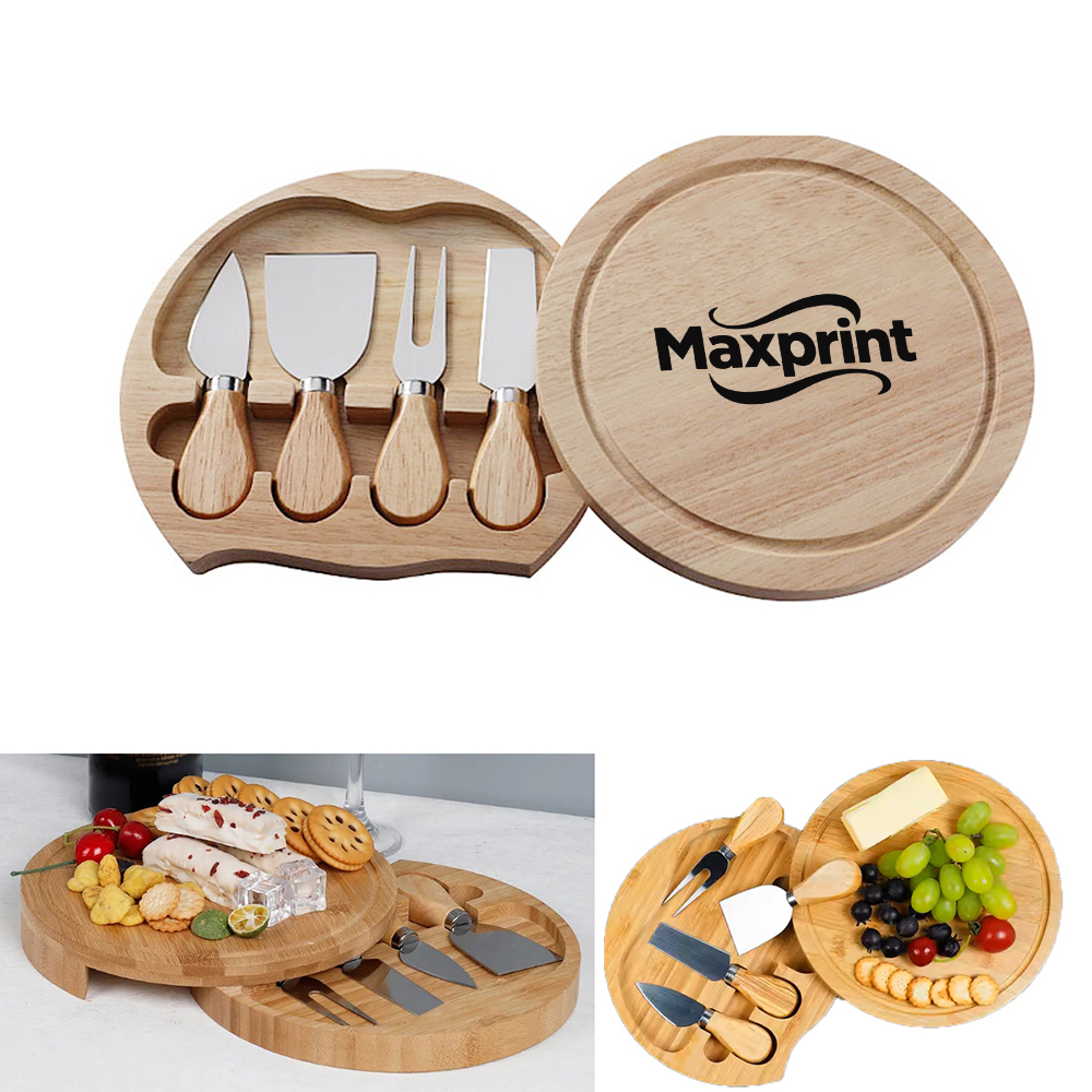Bamboo Cheese Board Gift Set with Utensils